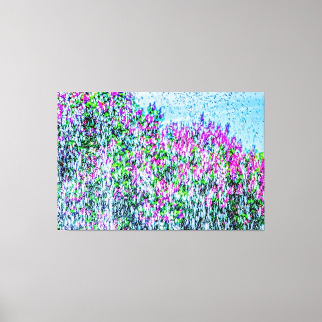 Purple Lilacs, Fountain Water, Blue Sky Canvas Print (Front)