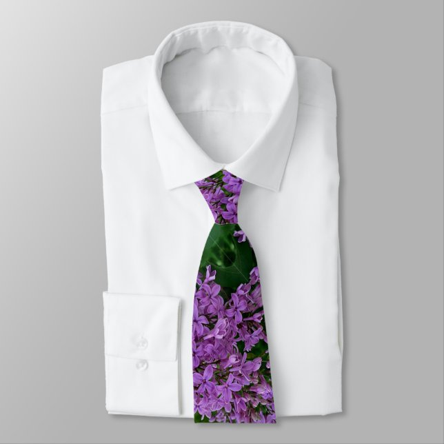 Purple lilacs romantic elegant purple floral photo tie (Tied)