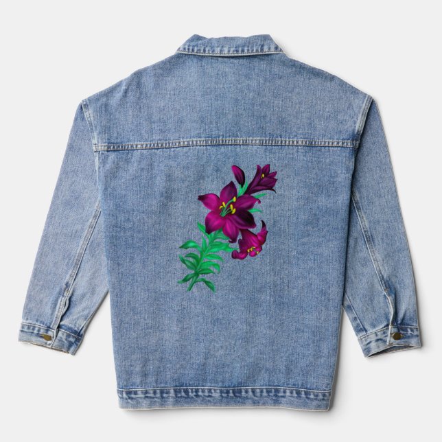Purple Lilies  Denim Jacket (Back)