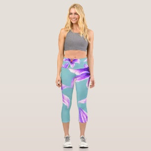 Purple Lilly of the Valley Pattern Capri Leggings