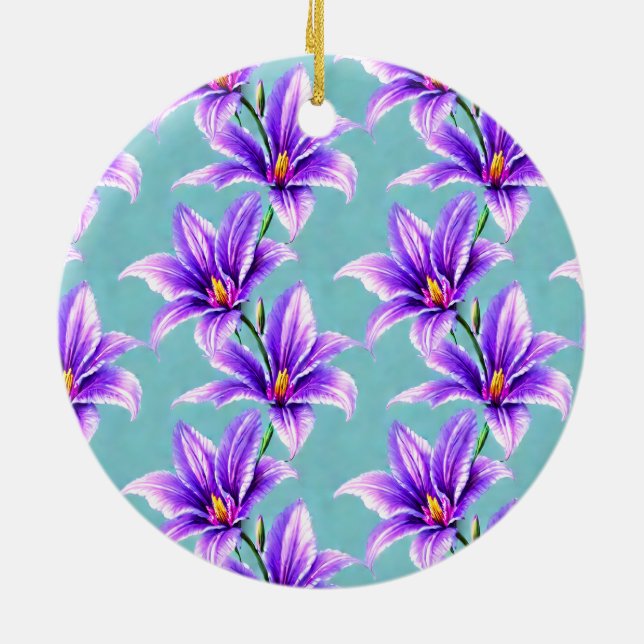 Purple Lilly of the Valley Pattern  Ceramic Tree Decoration (Back)