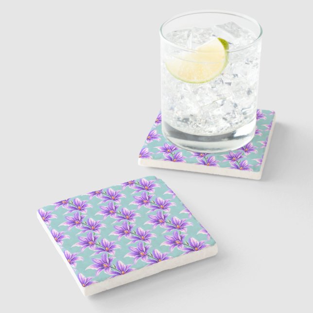 Purple Lilly of the Valley Pattern  Stone Coaster (Side)