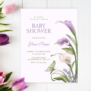 Purple lily floral baby shower invitation