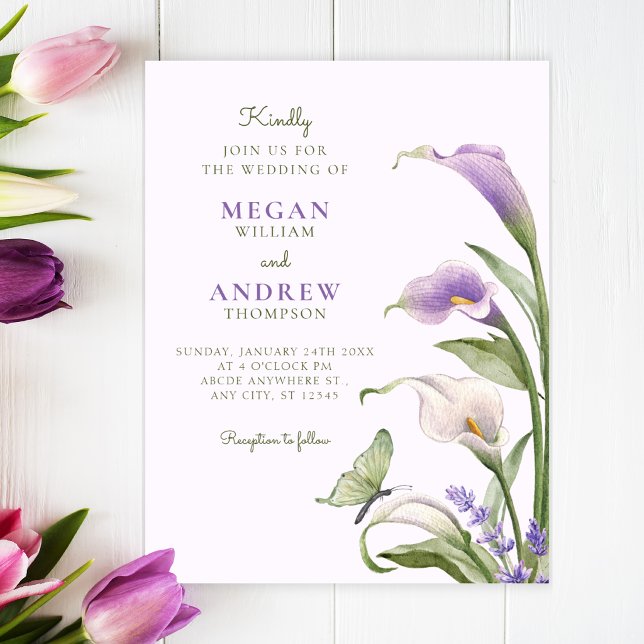 Purple lily floral wedding invitation (Creator Uploaded)