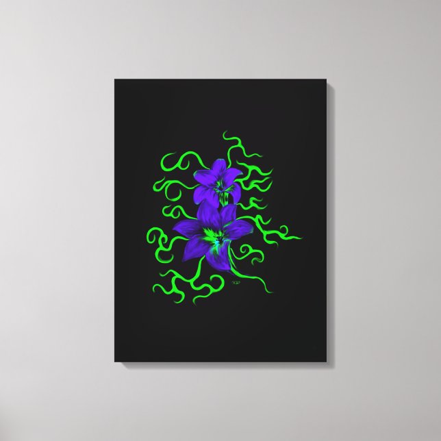 purple lily flower on black canvas print (Front)
