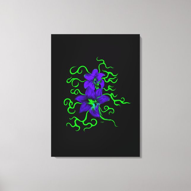 purple lily flower on black canvas print (Front)