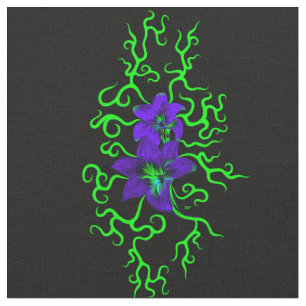 Purple Lily Flower on black Fabric
