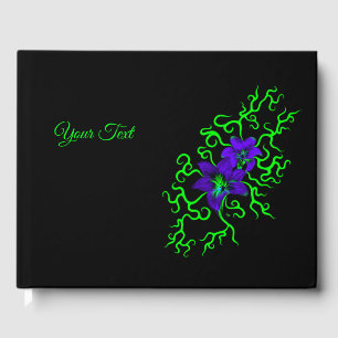 Purple Lily Flower on black Guest Book
