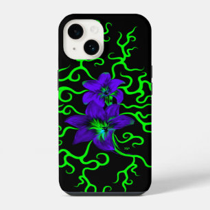 Purple Lily Flower on black iPhone 14 Case