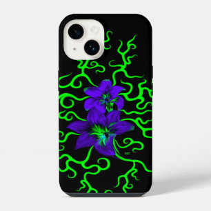Purple Lily Flower on black iPhone 14 Case