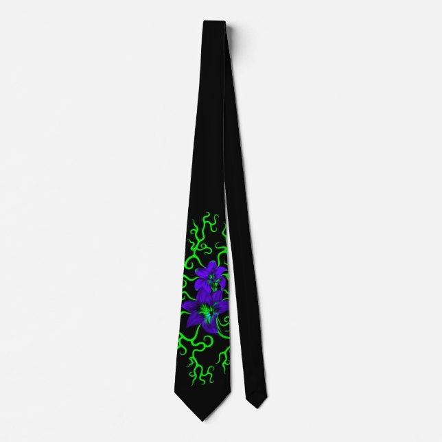 Purple Lily Flower on black Tie (Front)