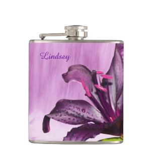 Purple Lily with Waterfall Hip Flask