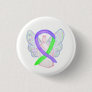 Purple & Lime Awareness Ribbon Angel Pin Buttons