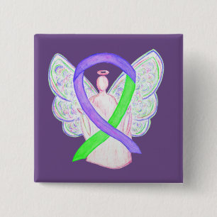 Purple & Lime Green Awareness Ribbon Angel Buttons