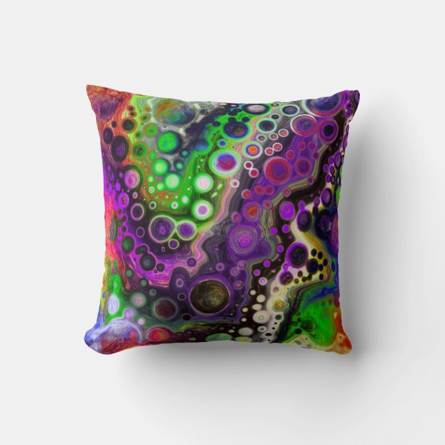 Purple, Lime Green, Black Fluid Art Cushion (Front)