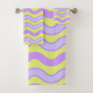 Purple Lime Groovy Stripe Vibrant Minimalist  Bath Towel Set
