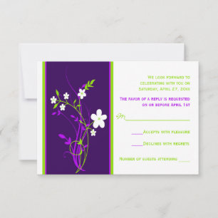 Purple, Lime, White Floral Wedding RSVP Card