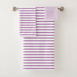 Purple Lines White Bath Towel Set