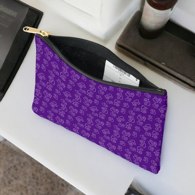 Purple Linked Heart Pattern on Dark Purple Accessory Pouch (Single side of accessory pouch which has the same design on the back. )