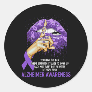 Purple Lips Alzheimerheimer Awareness Ribbon Don't Classic Round Sticker