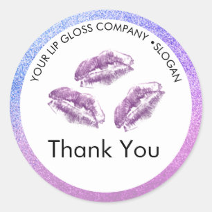 Purple Lips & Glitter Lip Gloss Business Classic R Round Sticker