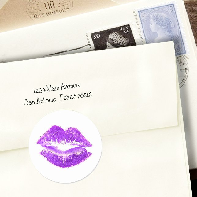 Purple Lips Lipstick Kiss SWAK  Classic Round Sticker (Creator Uploaded)
