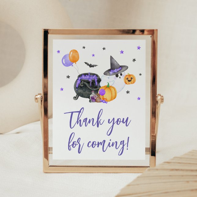 Purple Little Boo Baby Shower Thank you for Coming Poster (Ghost Halloween Baby Shower Thank you for Coming Sign)