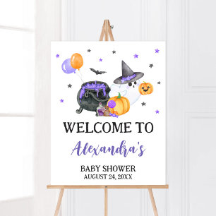 Purple Little Boo Ghost Baby Shower Welcome Poster