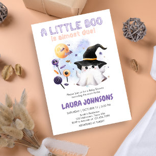 Purple Little Boo Ghost Witch Baby Shower Invitation