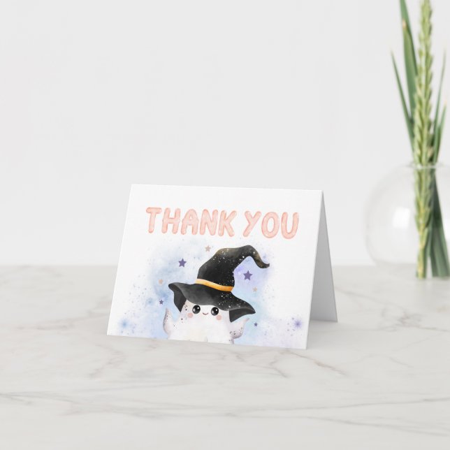 Purple Little Boo Ghost Witch Baby Shower Thank You Card (Front)