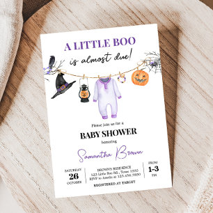 Purple Little Boo Halloween Baby Shower Invitation