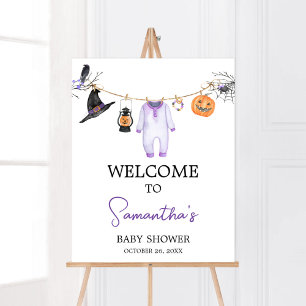 Purple Little Boo Halloween Baby Shower Welcome Poster