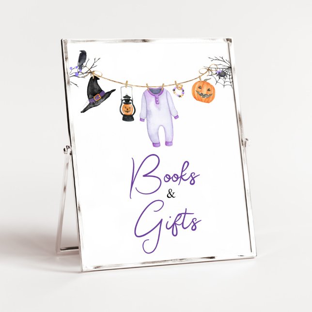 Purple Little Boo Halloween Books and Gifts Poster (Halloween Baby Clothes Baby Shower Books and Gifts Sign)