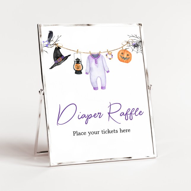 Purple Little Boo Halloween Diaper Raffle Poster (Halloween Baby Clothes Baby Shower Diaper Raffle Sign)