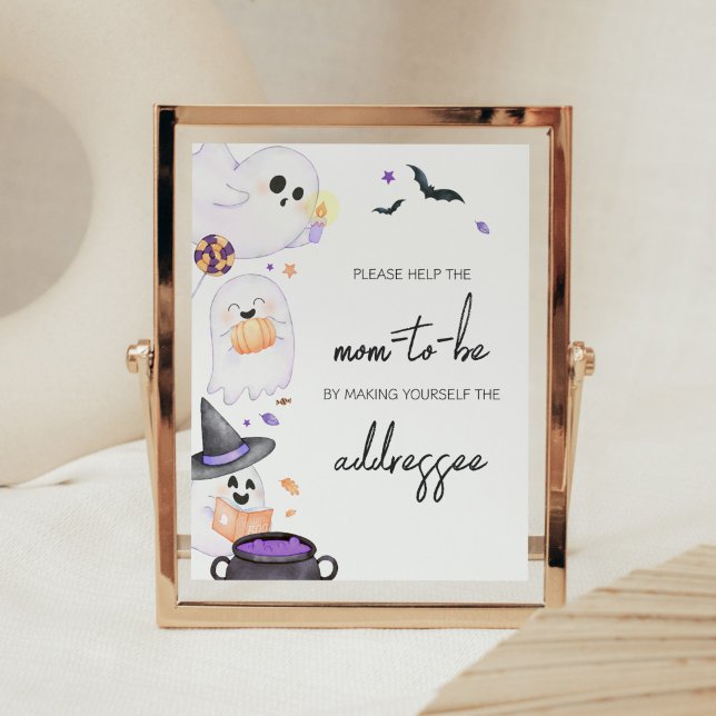 Purple Little Boo Halloween Envelope Station Poster (Purple Little Boo Baby Shower Envelope Station)