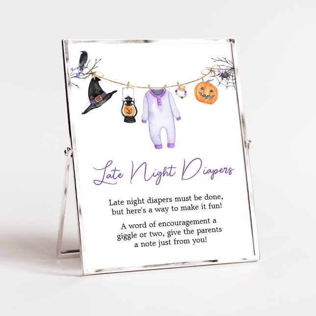 Purple Little Boo Halloween Late Night Diapers Poster (Halloween Baby Clothes Baby Shower Late Night Diapers Sign)