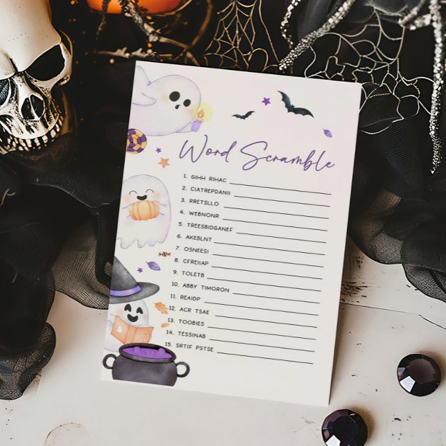 Purple Little Boo Halloween Word Scramble Game (A Little Boo Baby Shower Word Scramble Game )
