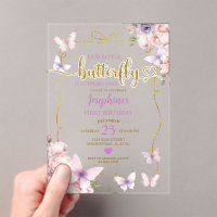Purple Little Butterfly Pink Floral 1st Birthday