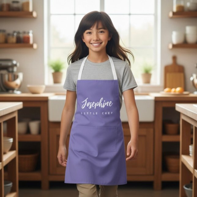 Purple Little Chef Script Name personalised Kids Apron (Stylish, purple, personalized kids apron)