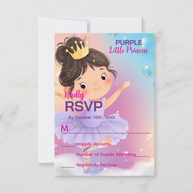 Purple Little Princess Ball RSVP Card (Front)