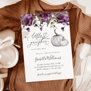 Purple Little Pumpkin Rustic Baby Shower Invitation
