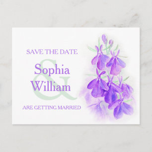 purple lobelia save the date postcard
