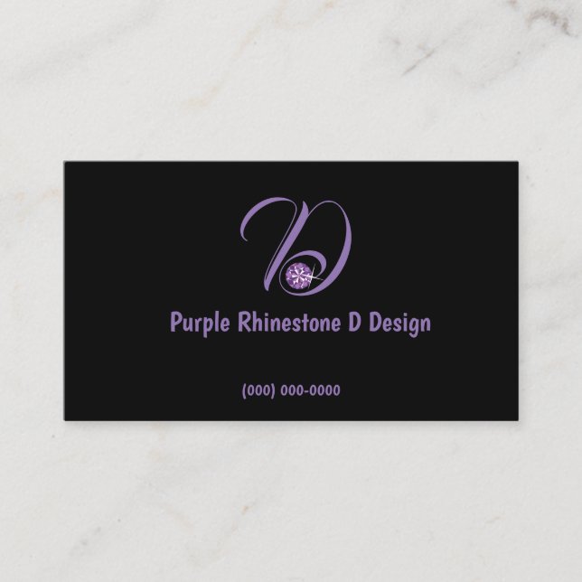 Purple Logo Diamond Rhinestone Initial Business Card (Front)