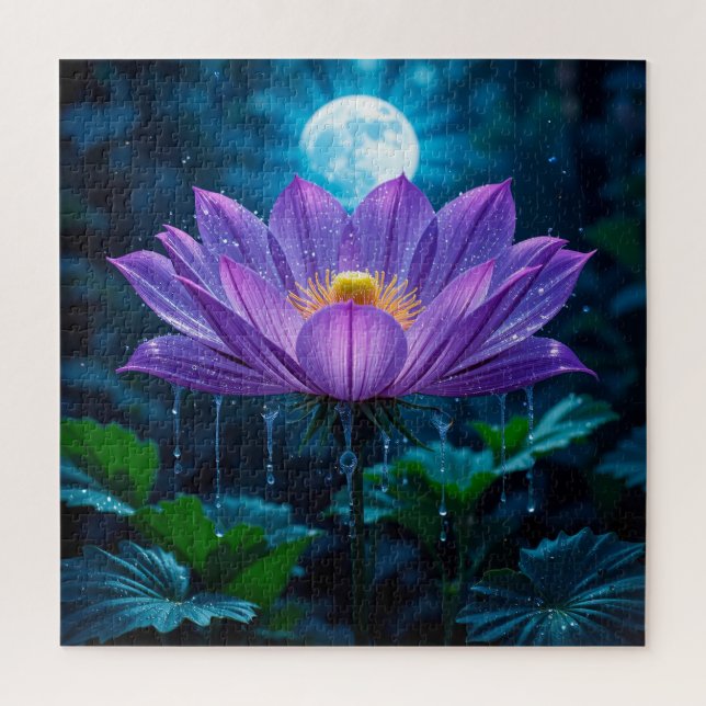 Purple Lotus Blossom Under Moonlit Jigsaw Puzzle (Vertical)