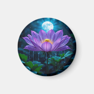 Purple Lotus Blossom Under Moonlit Magnet