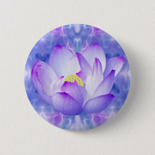 Purple lotus flower and fractal crystals 6 cm round badge