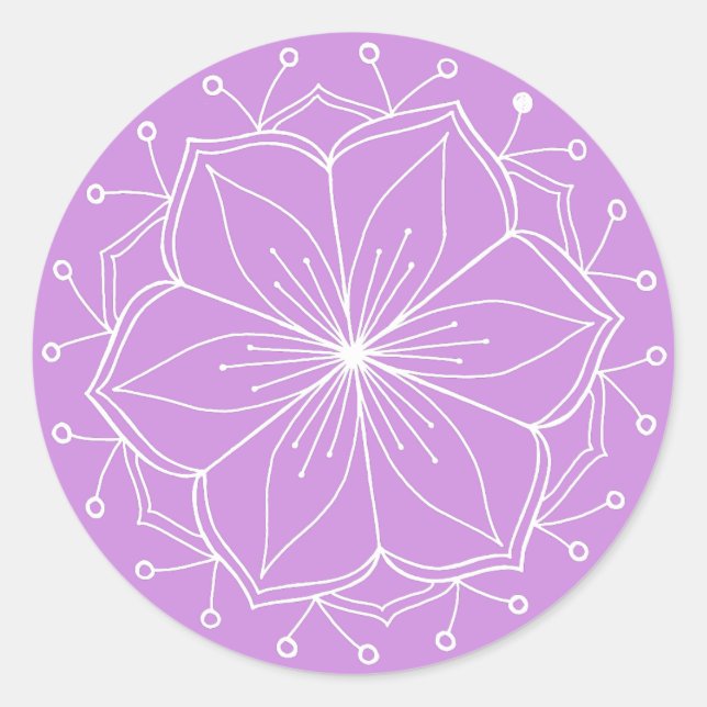Purple Lotus Flower Mandala Classic Round Sticker (Front)