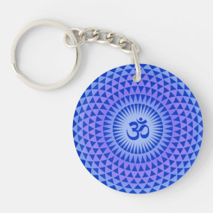 Purple Lotus flower meditation wheel OM Key Ring