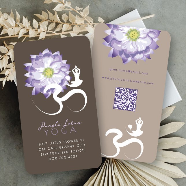 Purple Lotus Flower Spiritual Yoga Om Logo Symbol Business Card (Purple Lotus Flower Spiritual Yoga Om/Aum Calligraphy Logo Symbol Business Card @ fatfatin)