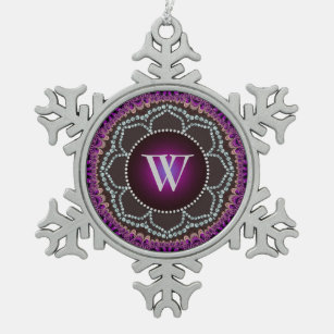 Purple Lotus Lace Mandala Monogram Pewter Ornament